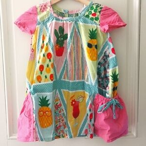 Adorable Makower 1950s Fruity Hawaiian Friends Girls Dress. Size 4. EUC